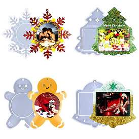 DIY Food Grade Silicone Christmas Theme Photo Frame Pendant Molds, Resin Casting Molds, for UV Resin, Epoxy Resin Craft Making, Snowfalke/Tree/Bell