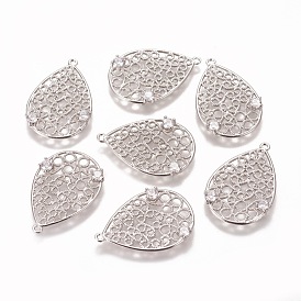 Brass Micro Pave Cubic Zirconia Pendants, Filigree Findings, Nickel Free, Drop