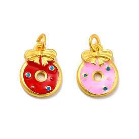 Rack Plating Alloy Enamel Pendants, Cadmium Free & Lead Free, with Jump Ring, Matte Gold Color, Wreath