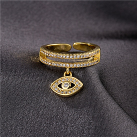 Adjustable Golden Double Row Zircon Devil Eye Ring Jewelry