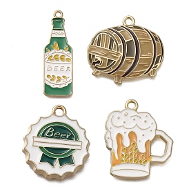 Oktoberfest Theme Alloy Enamel Pendants, Golden, Beer Cup/Cap/Bottle Charm