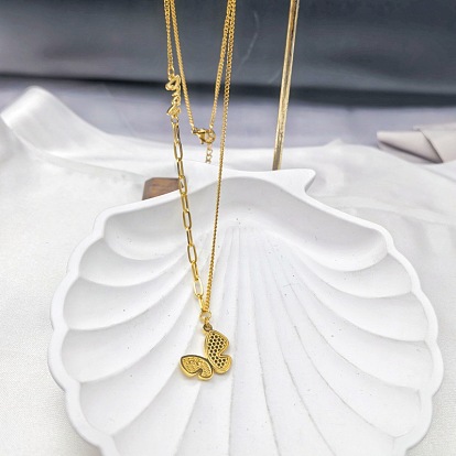 304 Stainless Steel Butterfly Pendant Necklaces for Women