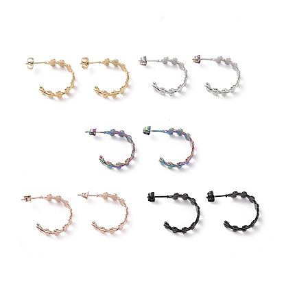304 Stainless Steel Leaf Wrap Stud Earrings, Half Hoop Earrings for Women