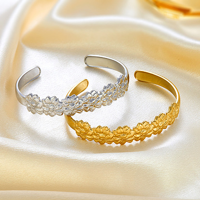 304 женские браслеты-манжеты из нержавеющей стали, цветок