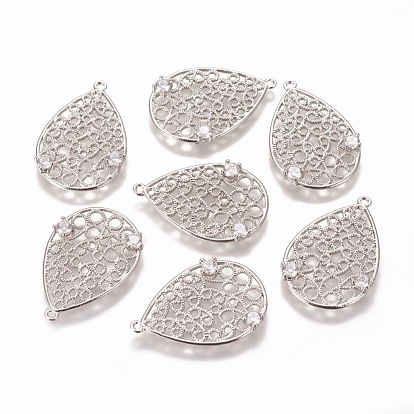 Brass Micro Pave Cubic Zirconia Pendants, Filigree Findings, Nickel Free, Drop