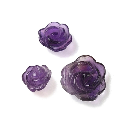 Природный аметист бисера, половине просверлил, резной, цветок розы