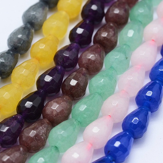 Natural Jade Beads Strands, Dyed, Faceted, Drop