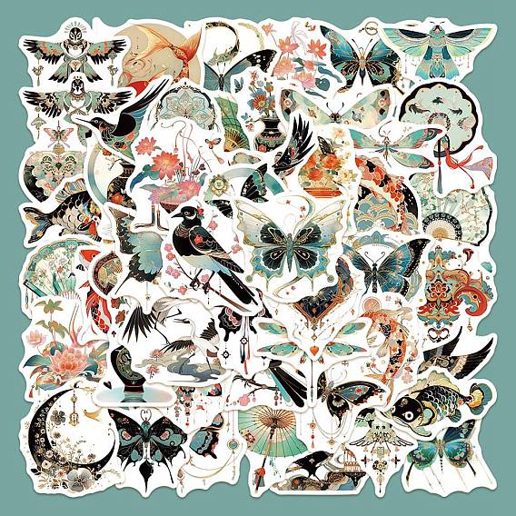 Retro PVC Self Adhesive Sticker Labels, Waterproof Fish Butterfly Decals, for Suitcase, Skateboard, Refrigerator, Helmet, Mobile Phone Shell