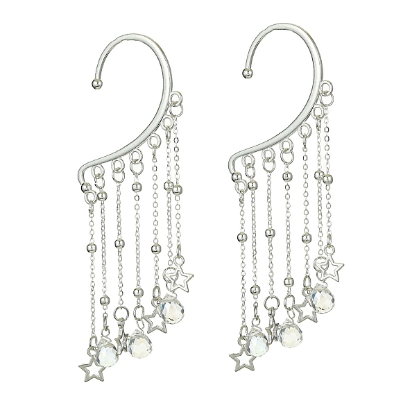 Серьги с кисточками из латуни со звездами и стеклянными каплями, сплав манжеты серьги, альпинистские серьги с запахом для женщин