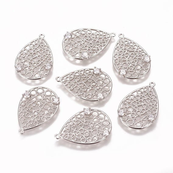 Brass Micro Pave Cubic Zirconia Pendants, Filigree Findings, Nickel Free, Drop