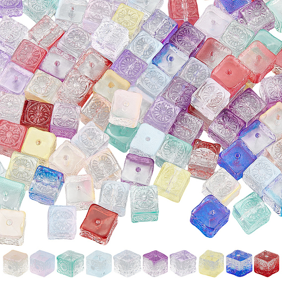 100 шт 10 цвета прозрачные стеклянные бусины, кубические