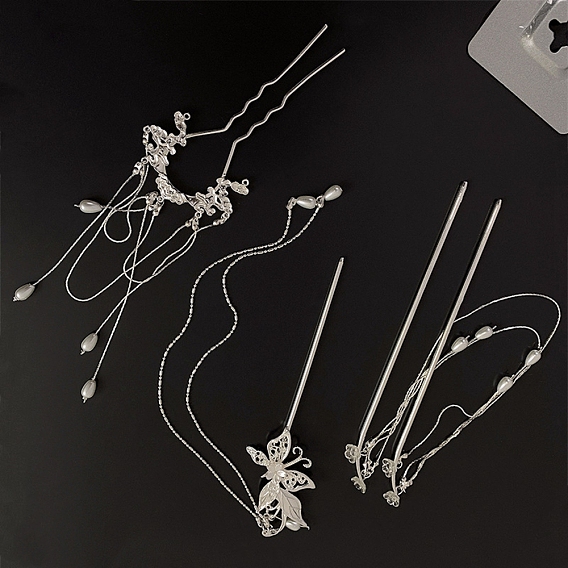 Палочки для волос с кисточками в виде цветов и бабочек в китайском стиле, аксессуары для волос для женщин и девочек