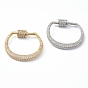Brass Clear Cubic Zirconia Screw Carabiner Lock Clasps, Long-Lasting Plated, for Necklaces Making, Oval