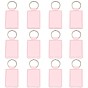 12Pcs Rectangle Imitation Leather Pendant Keychains, with Platinum Tone Alloy Ring, Platinum