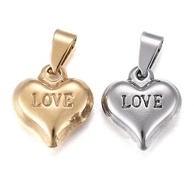 Valentine's Day 201 Stainless Steel Charms, Heart with Word Love