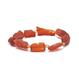 Natural Amber Irregular Nugget & Glass Beaded Stretch Bracelet, Gemstone Jewelry for Women
