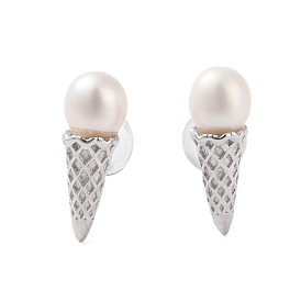 925 Sterling Silver Studs Earring, with Natural Pearl, Ice Cream