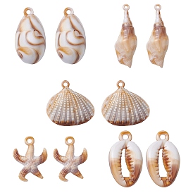 20 pcs 5 pendentifs acryliques de style, style de pierres fines imitation, forme de coquillage et d'étoile de mer