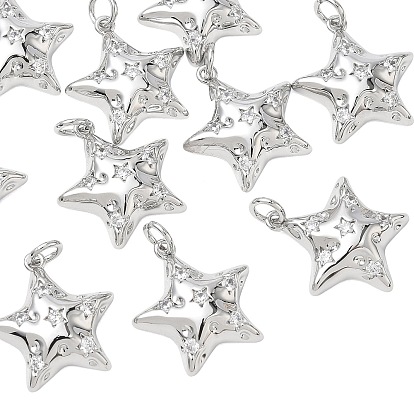SHEGRACE Brass Clear Cubic Zirconia Pendants, Star Charms, Cadmium Free & Lead Free & Nickel Free