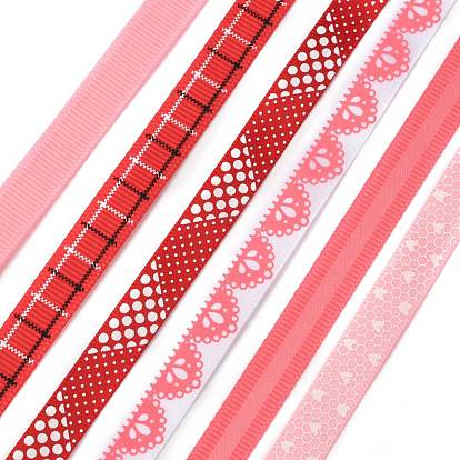3Rolls Polyester Ribbons & 3Rolls Polyester Grosgrain Ribbons, for Gift Packaging, Mixed Patterns