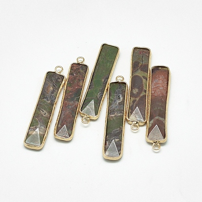 Natural Labradorite Pendants, with Golden Tone Brass Findings, Faceted, Rectangle