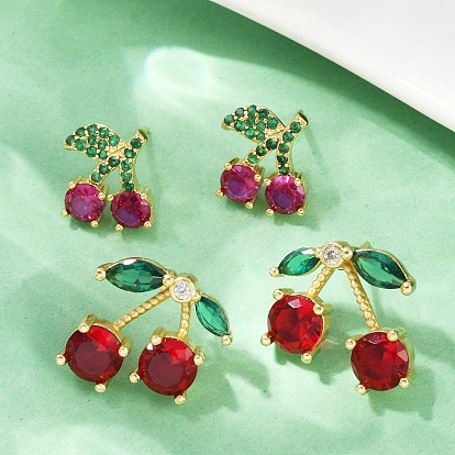 Серьги-гвоздики из вишневой латуни с микропаве из кубических цирконий, стойки покрытие, прочное покрытие, без кадмия и без свинца, реальный 18 k позолоченный