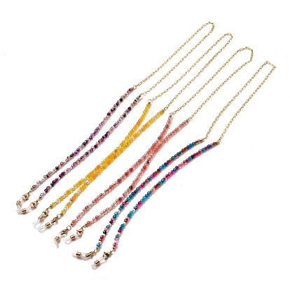 Цепочки для очков, шейный ремешок для очков, с бусинами из натурального агата и жемчугом, латунные скрепки, 304 застежки-лобстеры из нержавеющей стали и концы резиновых петель, золотые