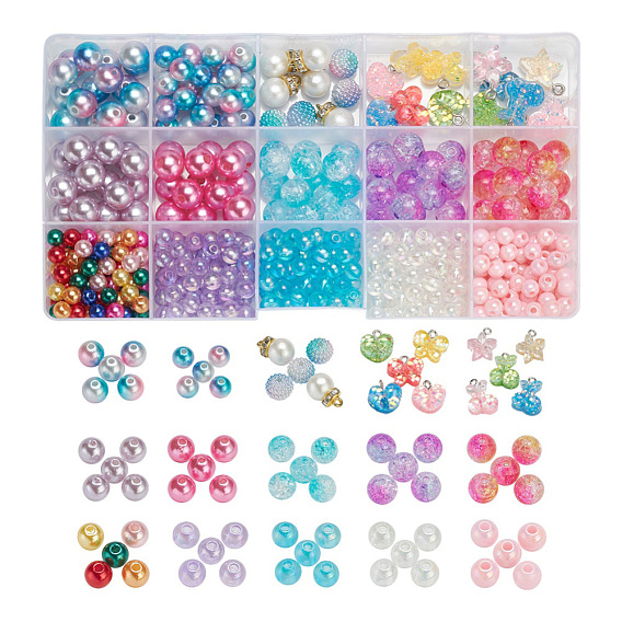 DIY Bracelets Making Kits, Including ABS Plastic & Acrylic Imitation Pearl Beads, Resin Pendants, Elastic Thread