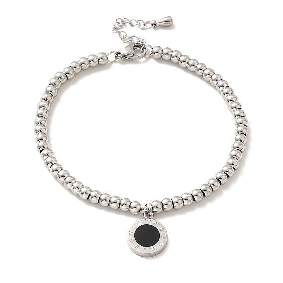 304 плоский круглый браслет из нержавеющей стали с римскими цифрами и эмалью, 201 браслет из круглых бусин из нержавеющей стали для женщин