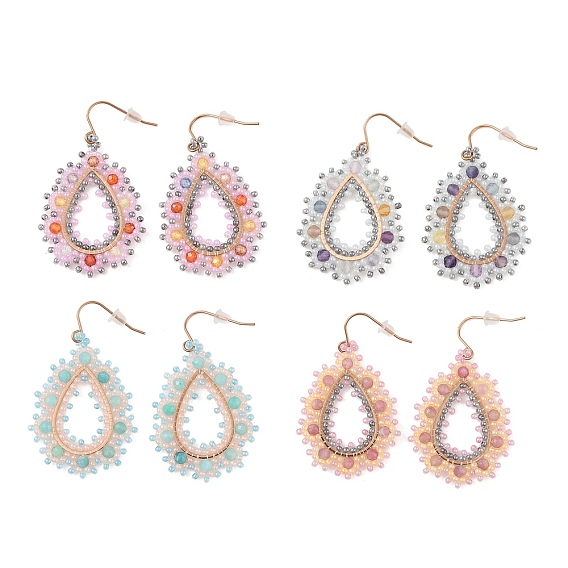 Вакуумное покрытие pvd 316 серьги-подвески из нержавеющей стали, серьги из стеклянных бусин и драгоценных камней, слеза