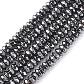 Non-magnétiques perles d'hématite synthétique brins, facette, rondelle, noir, 3x6mm, Trou: 1mm