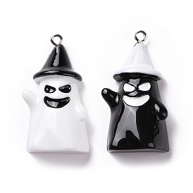 Halloween Opaque Resin Pendants, Ghost Charms, with Platinum Tone Iron Loops