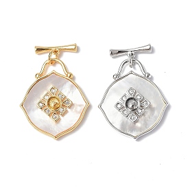 Rhombus Shell Toggle Clasps, with Brass Crystal Rhinestone Findings