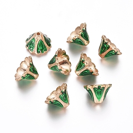 Imitation de style indonésie bouchons d'or alliage plaqué émail fleur de perles, 16x10mm, Trou: 2mm