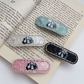 Adorable Cat-shaped Hair Clip with Czech Rhinestones and Acetate Spring, Chic Fringe Pin for Women