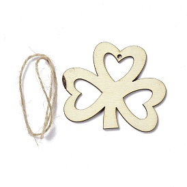 DIY Shamrock Unfinished Wooden Ornaments Blank Wooden Embellishments, with Hemp Rope, for Saint Patrick's Day Party Decorations