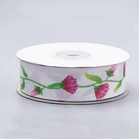 Single Face Printed Polyester Grosgrain Ribbons, Flower Pattern