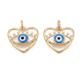 Латунь с имитацией жемчуга из АБС, Подвески из раковины, без кадмия и без свинца, Сердце с глаз, с подвесками-кольцами