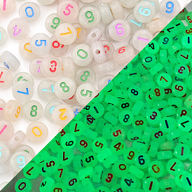 Luminous Translucent Acrylic Beads, with Enamel, Glow In The Dark, Flat Round with Random Number