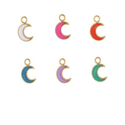 Лунные подвески 304 эмалевые подвески из нержавеющей стали, реальный 18 k позолоченный, ионное покрытие (ip)