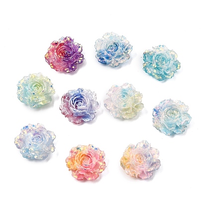 Zweifarbige, undurchsichtige Harz- und Glitzerpulver-Cabochons, Rose Blume
