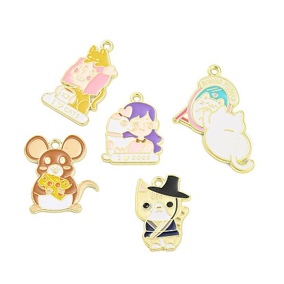 Эмалевые подвески из мультяшного сплава, золотые, оберег для собаки/кошки/мышки