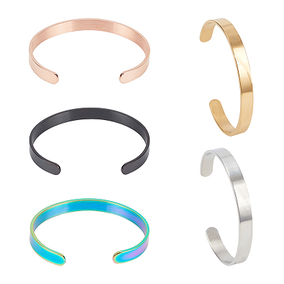 5шт 5 цвета нержавеющая сталь простые открытые браслеты манжеты набор для женщин