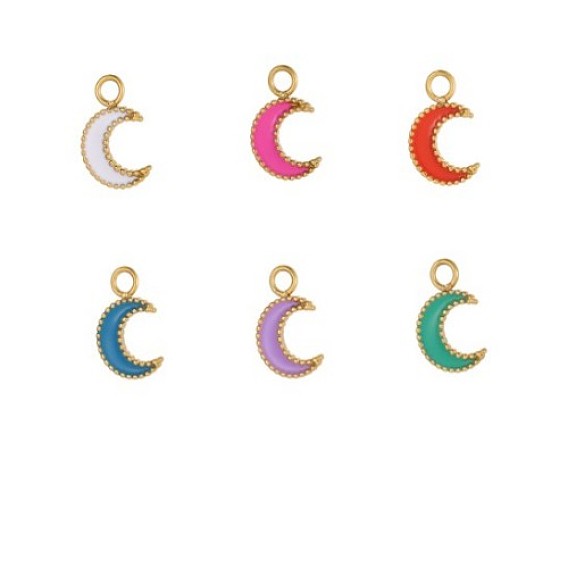 Лунные подвески 304 эмалевые подвески из нержавеющей стали, реальный 18 k позолоченный, ионное покрытие (ip)