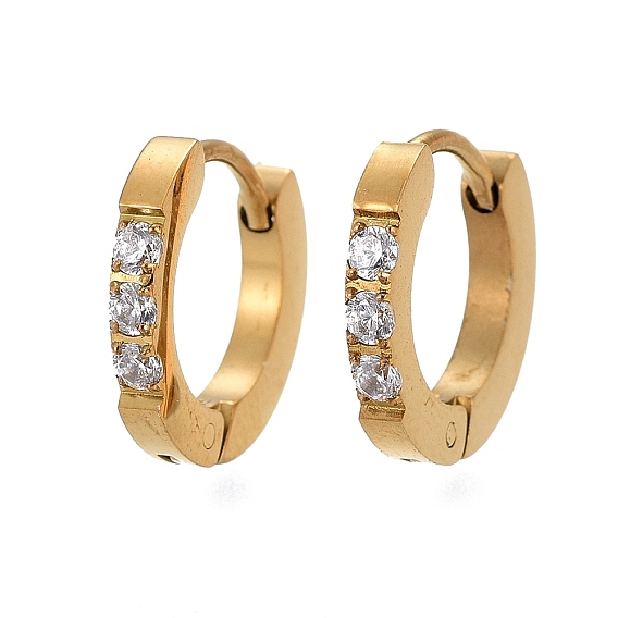 304 обруч серьги из нержавеющей стали замке, с четким кубического циркония, кольцо