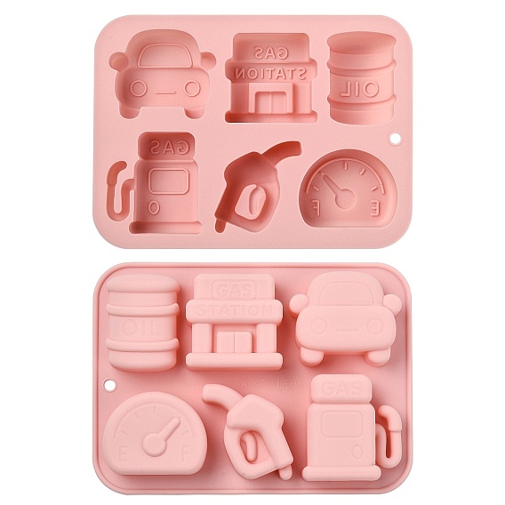 2Pcs Gas Station Themed Silicone Fondant Molds, Resin Casting Molds, for Chocolate, Candy, UV Resin, Epoxy Resin Craft Making