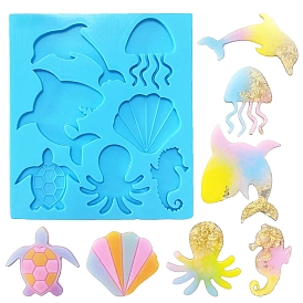 Ocean Theme Mixed Marine Organism DIY Pendant Silhouette Silicone Molds, Resin Casting Molds, for UV Resin & Epoxy Resin Jewelry Making