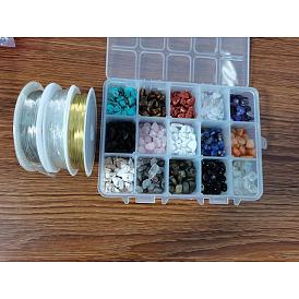 300g Edelstein-Chip-Perlen, 3 rollt Kupferdraht und elastische Kristallfäden, für DIY-Stretch-Armband-Herstellungssets