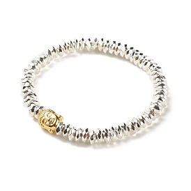 Synthetic Hematite Beaded Stretch Bracelet with Alloy Buddha Head, Gemstone Jewelry for Women