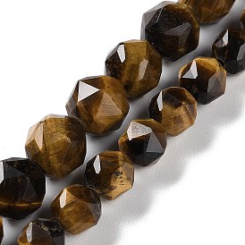 Natural Tiger Eye Beads Strands, Star Cut Round Beads